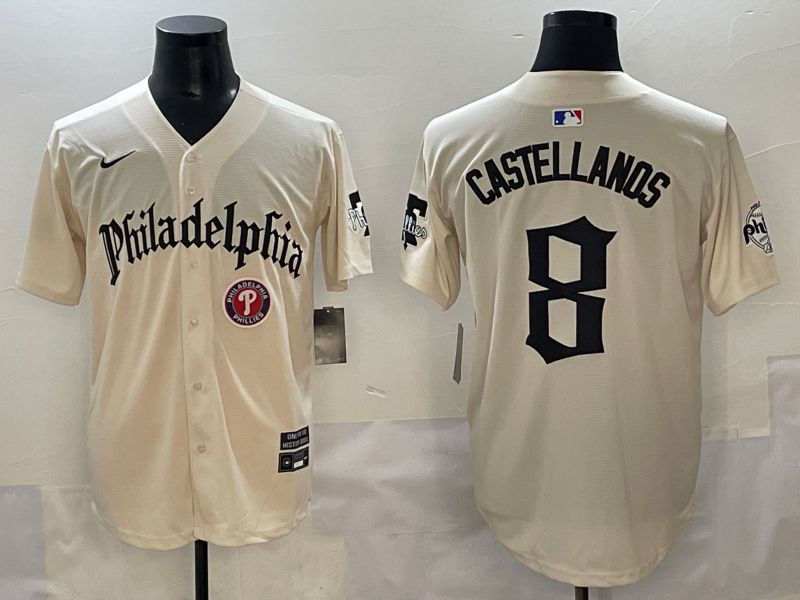 Men 2025 Philadelphia Phillies #8 Castellanos Cream Five generations Joint Name Nike MLB Jersey style 7